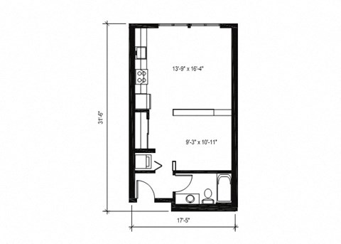 Floor plan for studio, 1 bath, 530 sqft